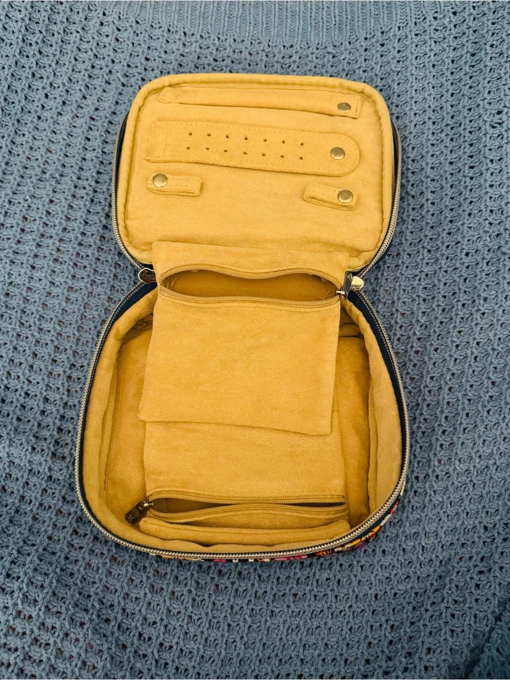 Brighton Floral Jewelry Travel Case in Navy with Orange, Yellow & White Flowers
